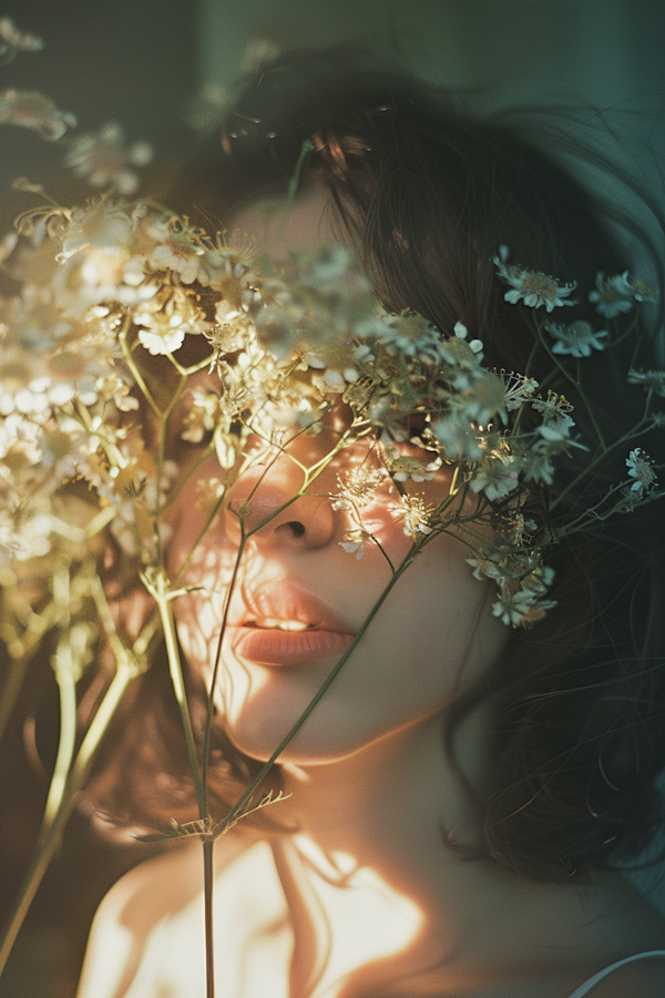 Ethereal Woman amidst White Flowers