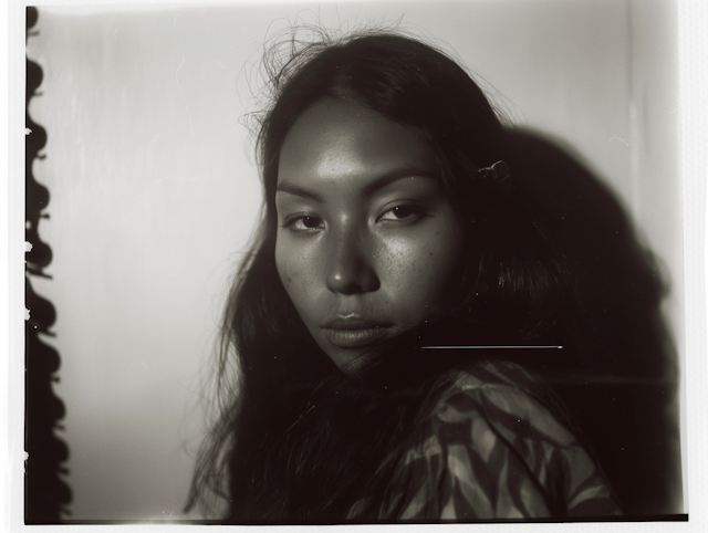 Monochrome Portrait of Serene Asian Woman