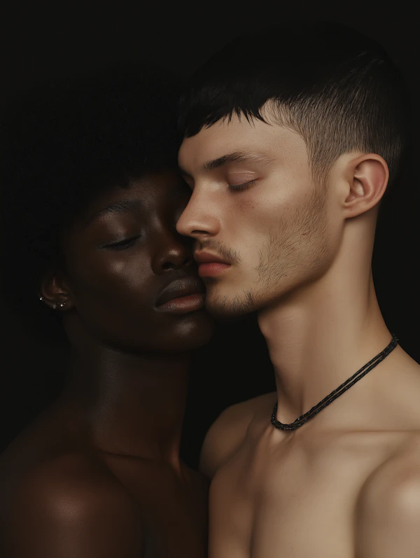 Intimate Pose with Contrasting Skin Tones