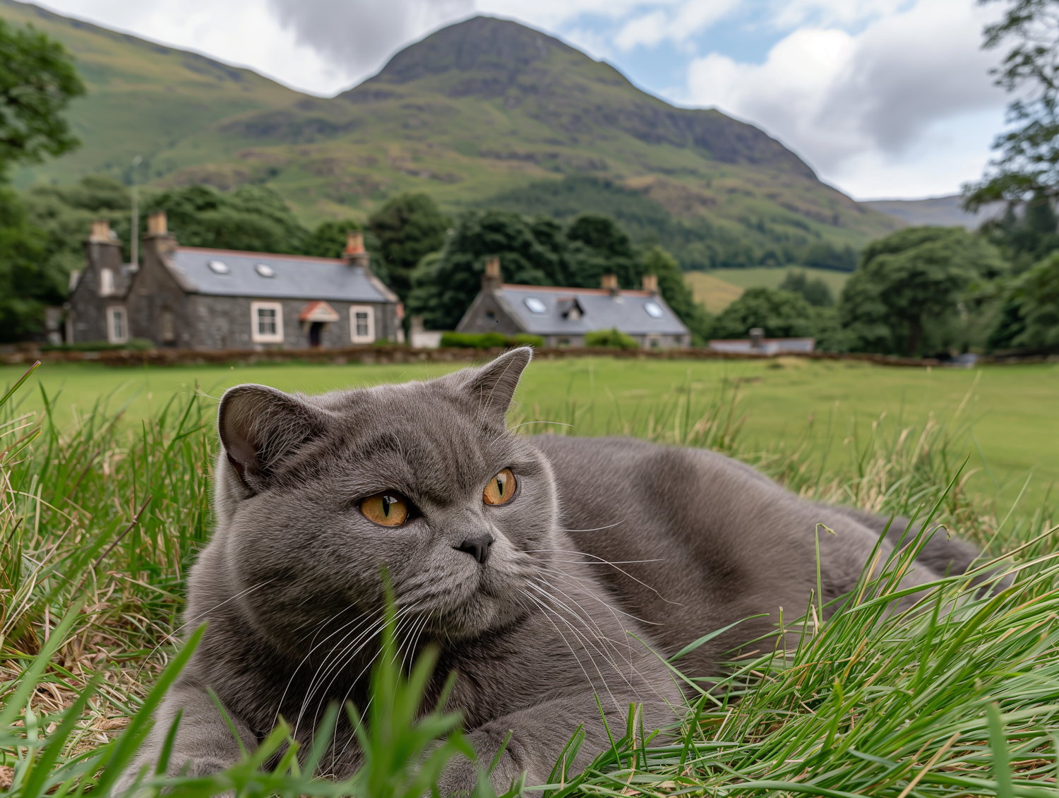 Serene Cat in Rural Landscape