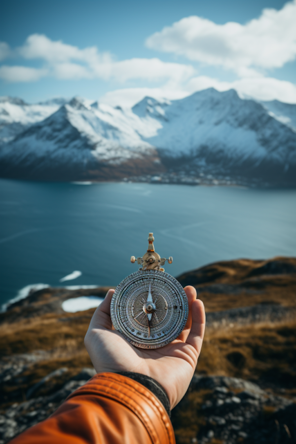 Vintage Compass and Adventure in the Majestic Mountains