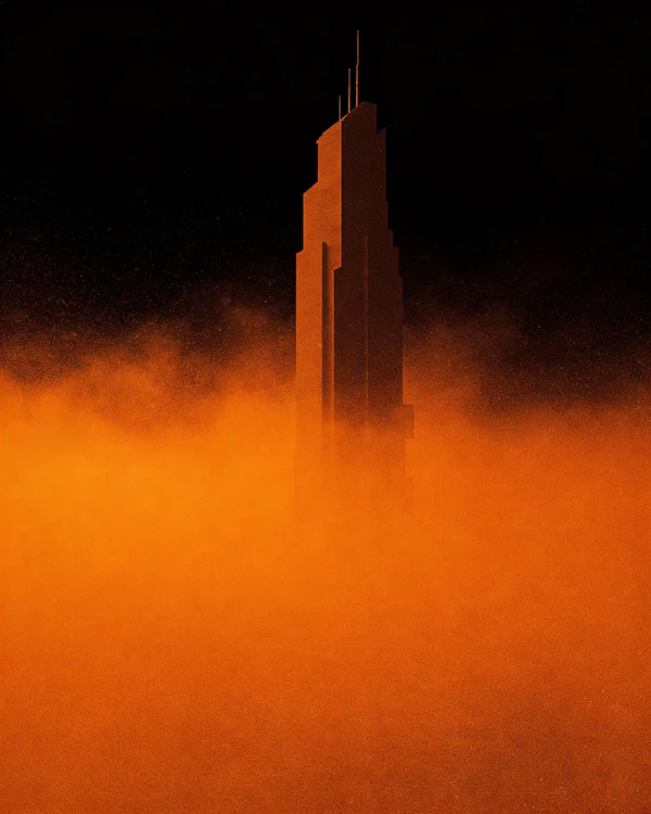 Misty Skyscraper Silhouette