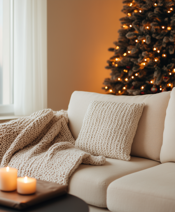 Cozy Living Room with Christmas Tree