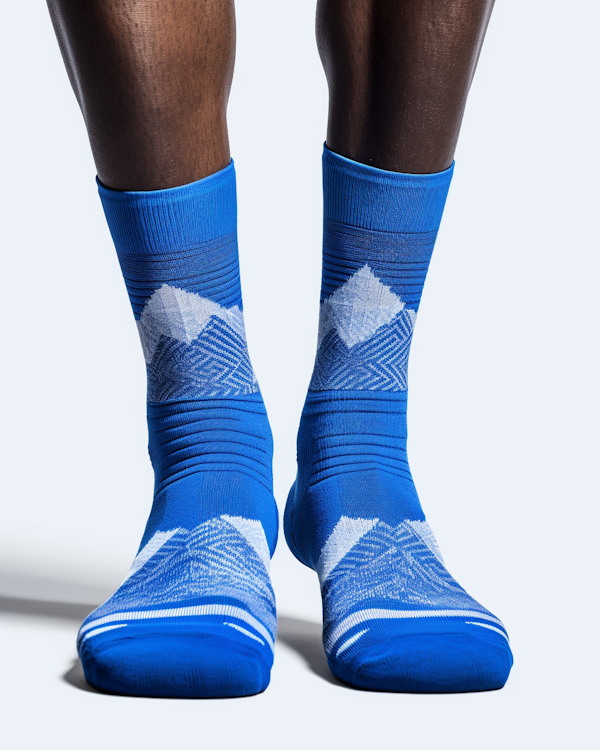 Geometric Mountain Blue Mid-Calf Socks