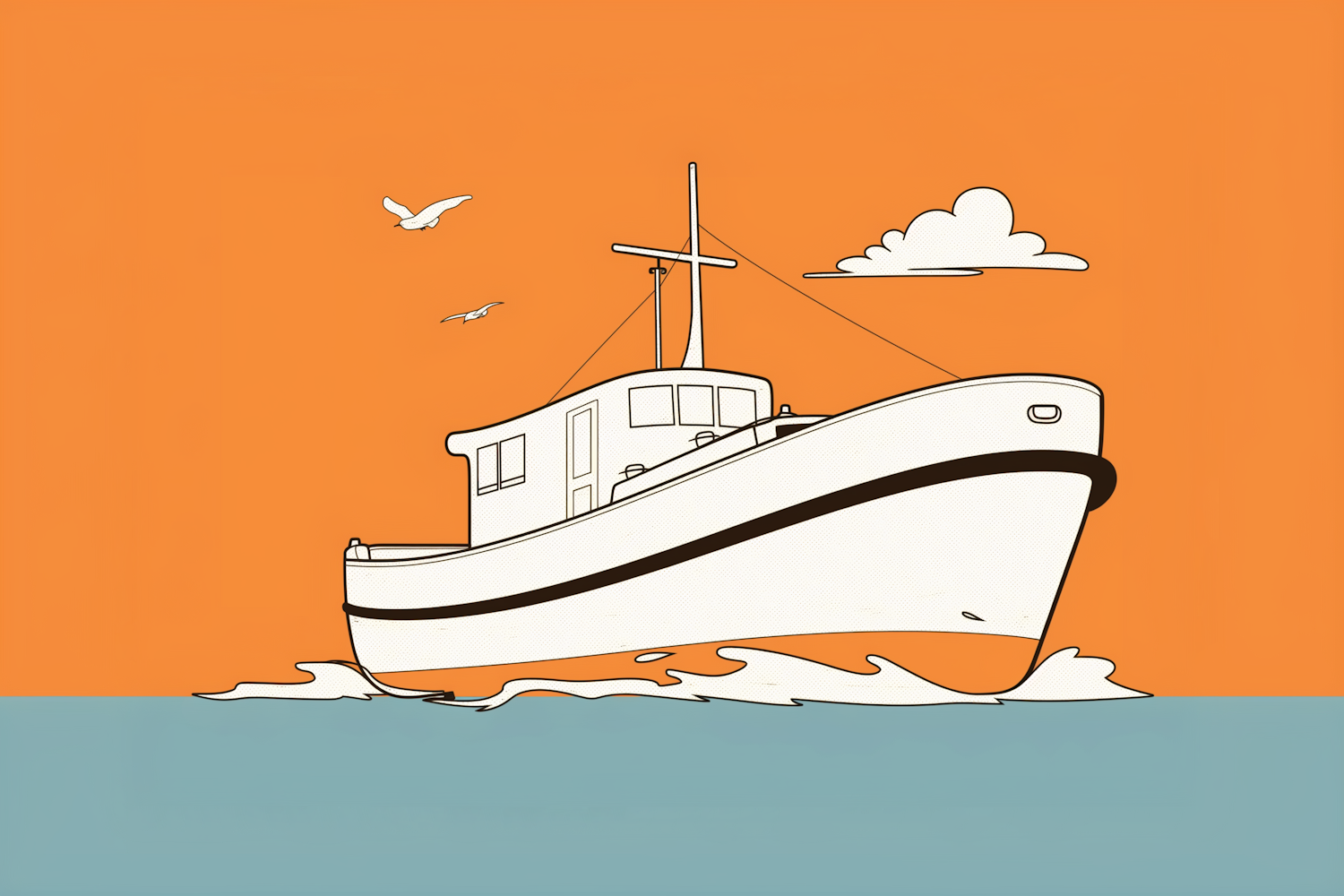 Minimalistic Illustration of a Boat on Sea