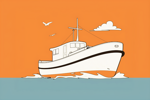 Minimalistic Illustration of a Boat on Sea