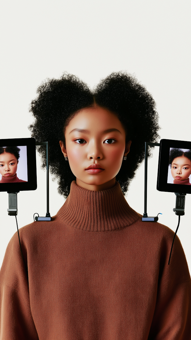 Portrait of a Young Person with Afro and Screens