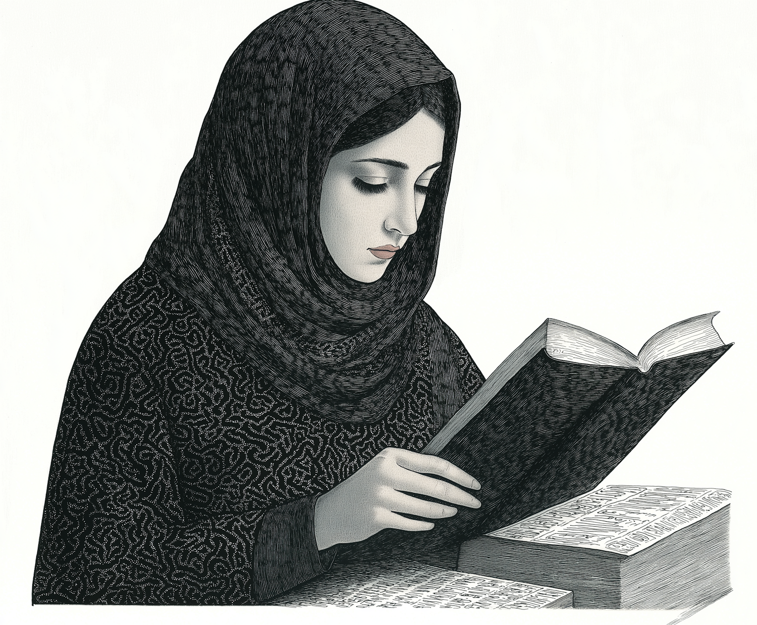 Woman in Hijab Reading