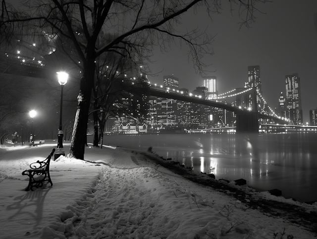 Snowy Cityscape at Night