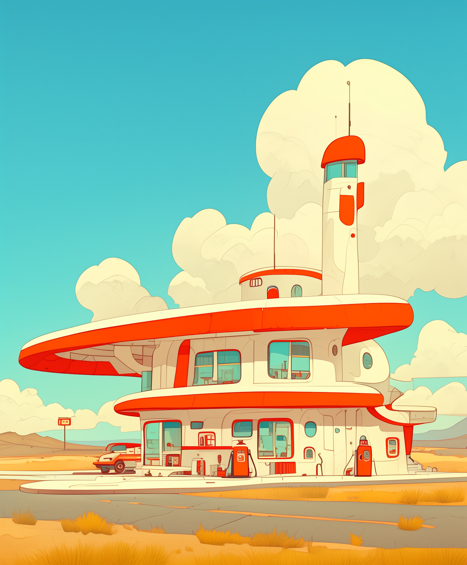 Futuristic Retro Gas Station