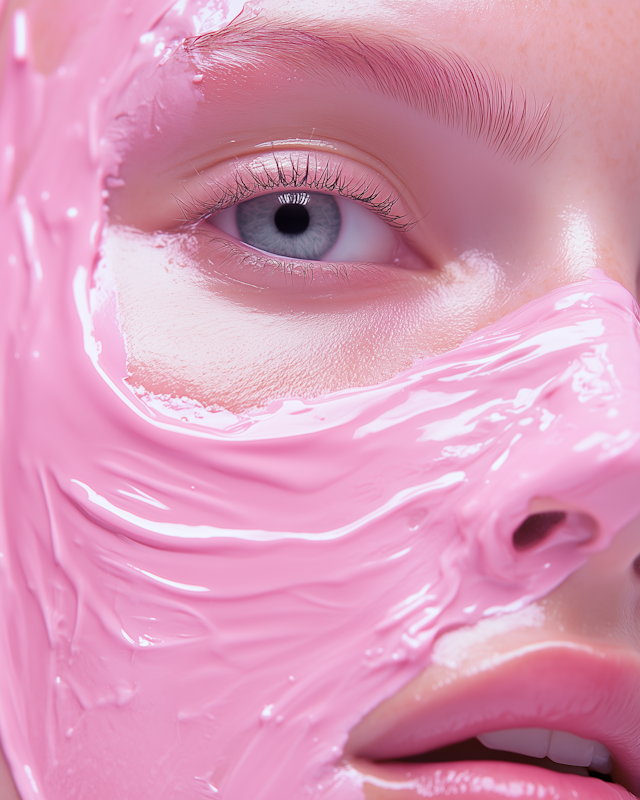 Close-up of Face with Pink Cosmetic Mask