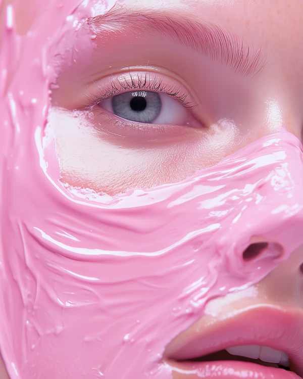 Close-up of Face with Pink Cosmetic Mask