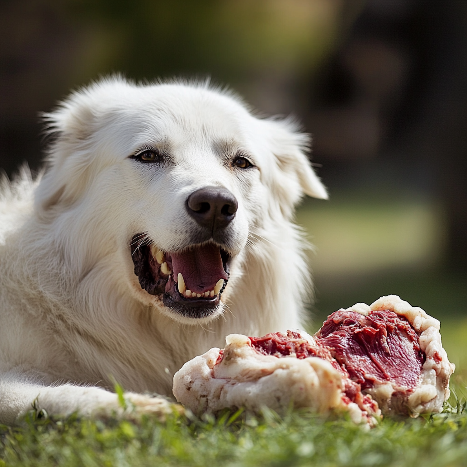 Fluffy Dog with Raw Meat