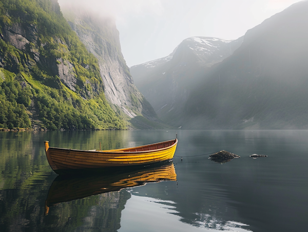 Serene Lake with Single Boat