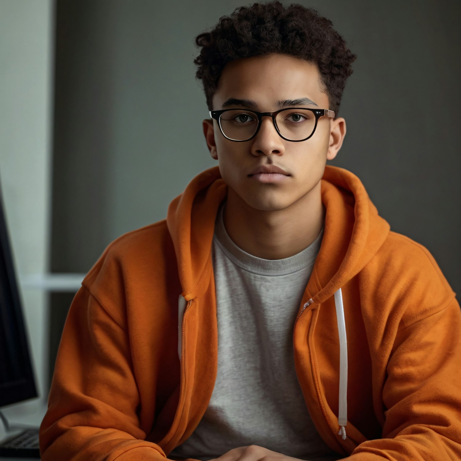 Portrait of a Young Person in Orange Hoodie