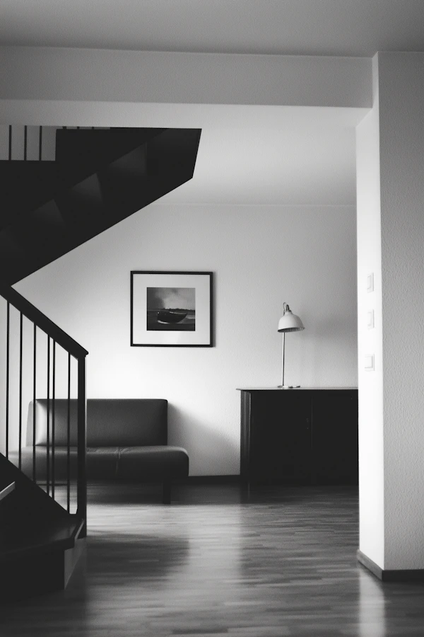 Minimalist Interior with Black Staircase