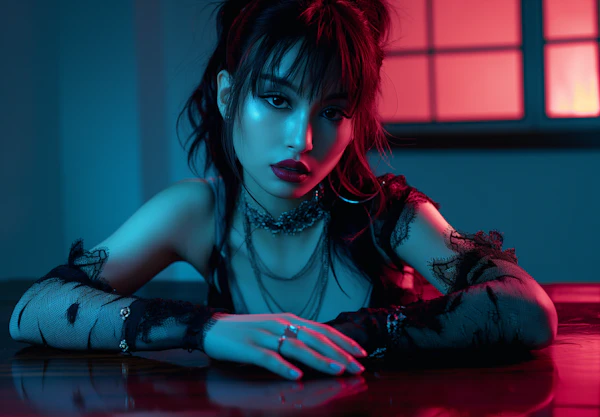 Fashionable Woman in Dramatic Lighting