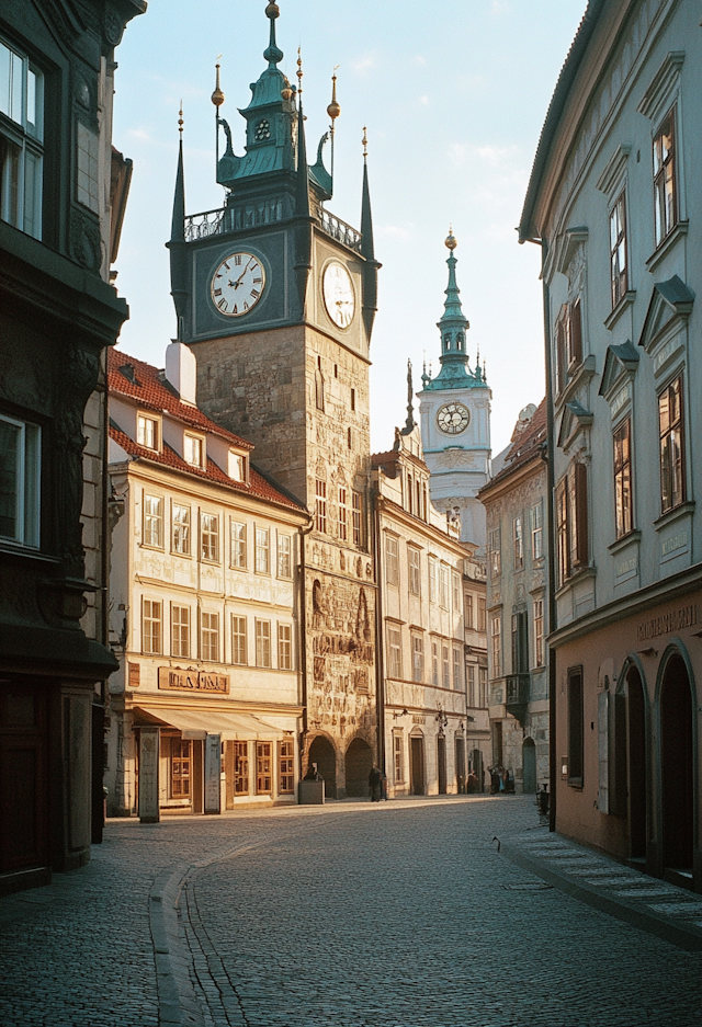 Serene European Town Square