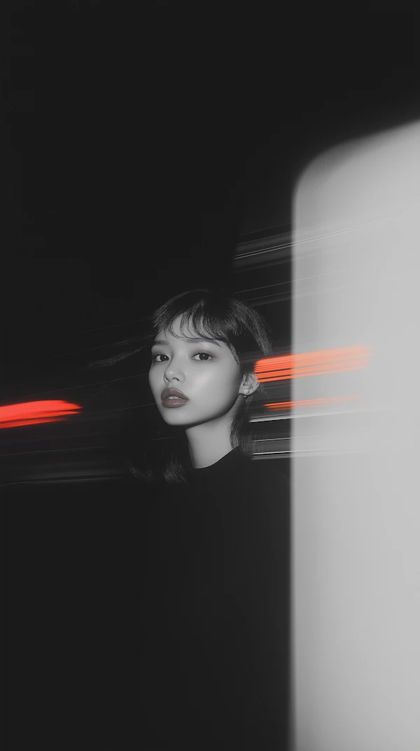 Serene Woman with Light Trails
