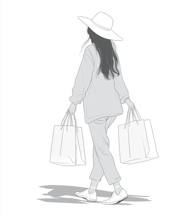 Monochromatic Illustration of a Woman Shopping