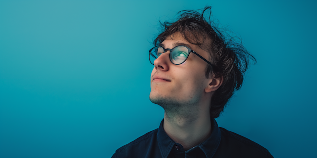 Contemplative Young Man with Glasses