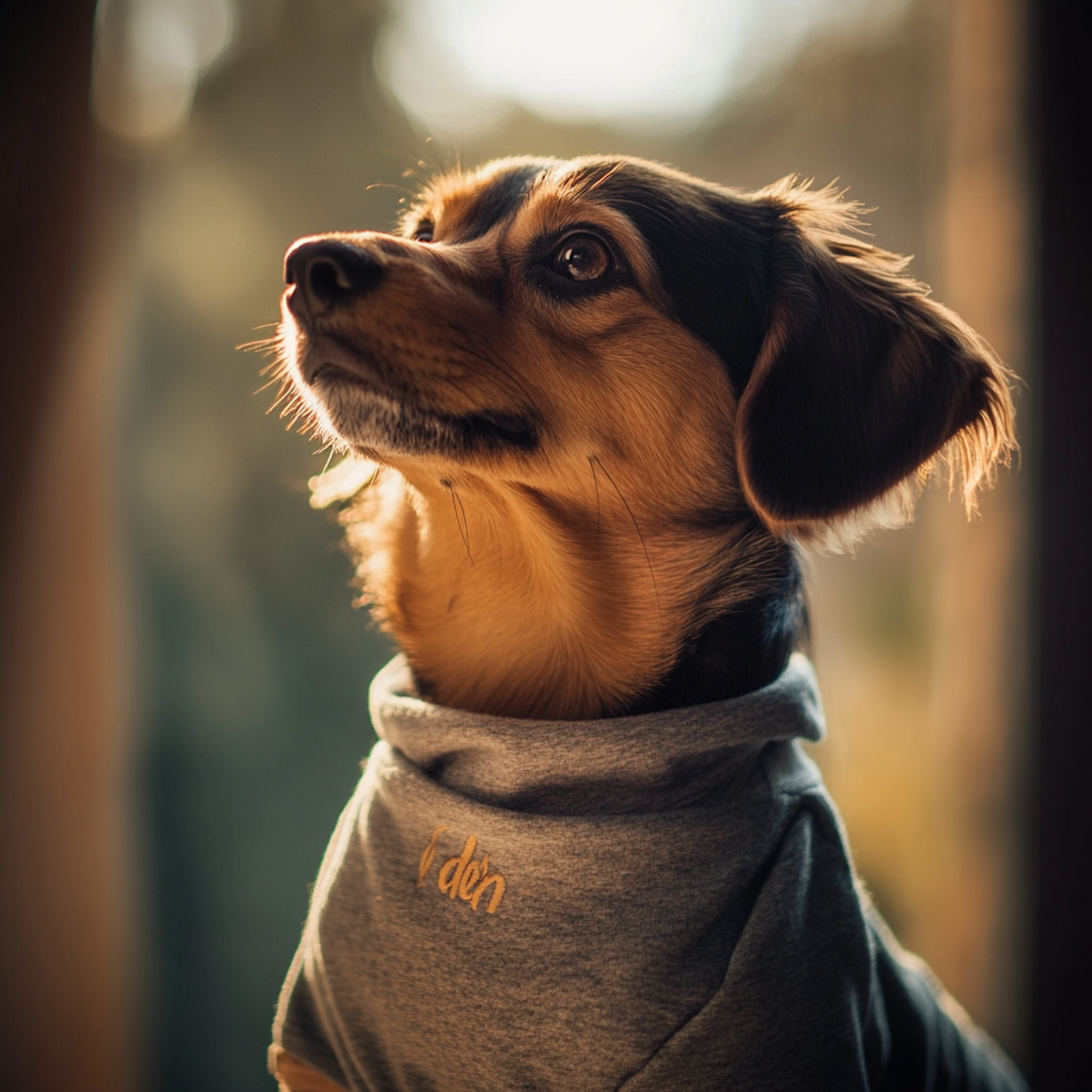 Curious Dog in Sweater