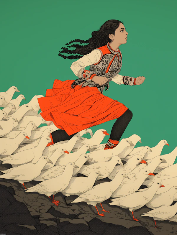 Dynamic Woman with Birds
