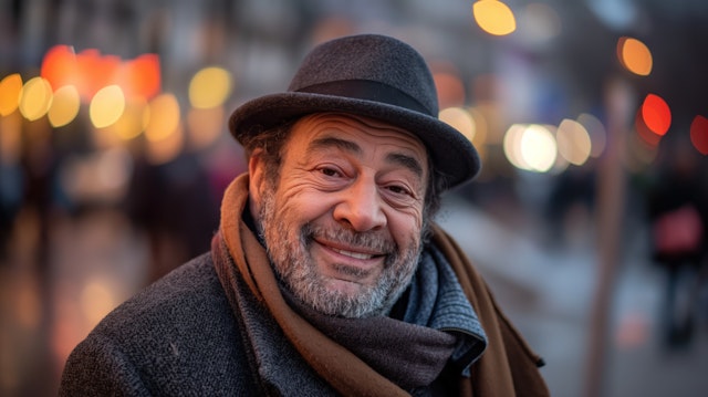 Warm Smiling Man in Urban Evening