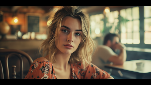 Contemplative Young Woman in a Cafe