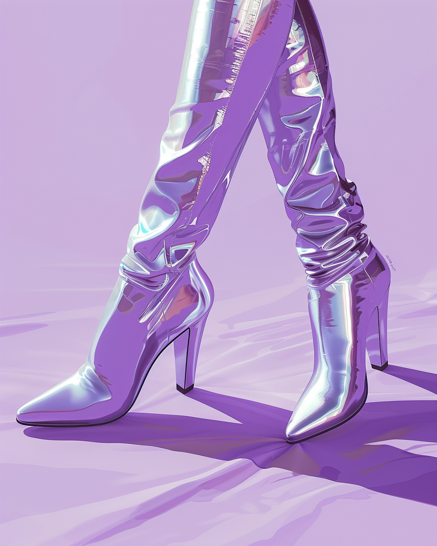 Metallic Purple High-Heeled Boots