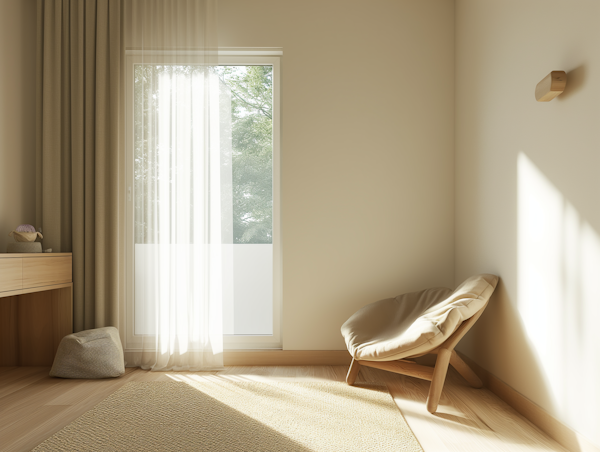 Contemporary Serenity: Natural Tones and Soft Sunlight Interior