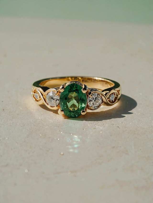 Gold Ring with Green Gemstone