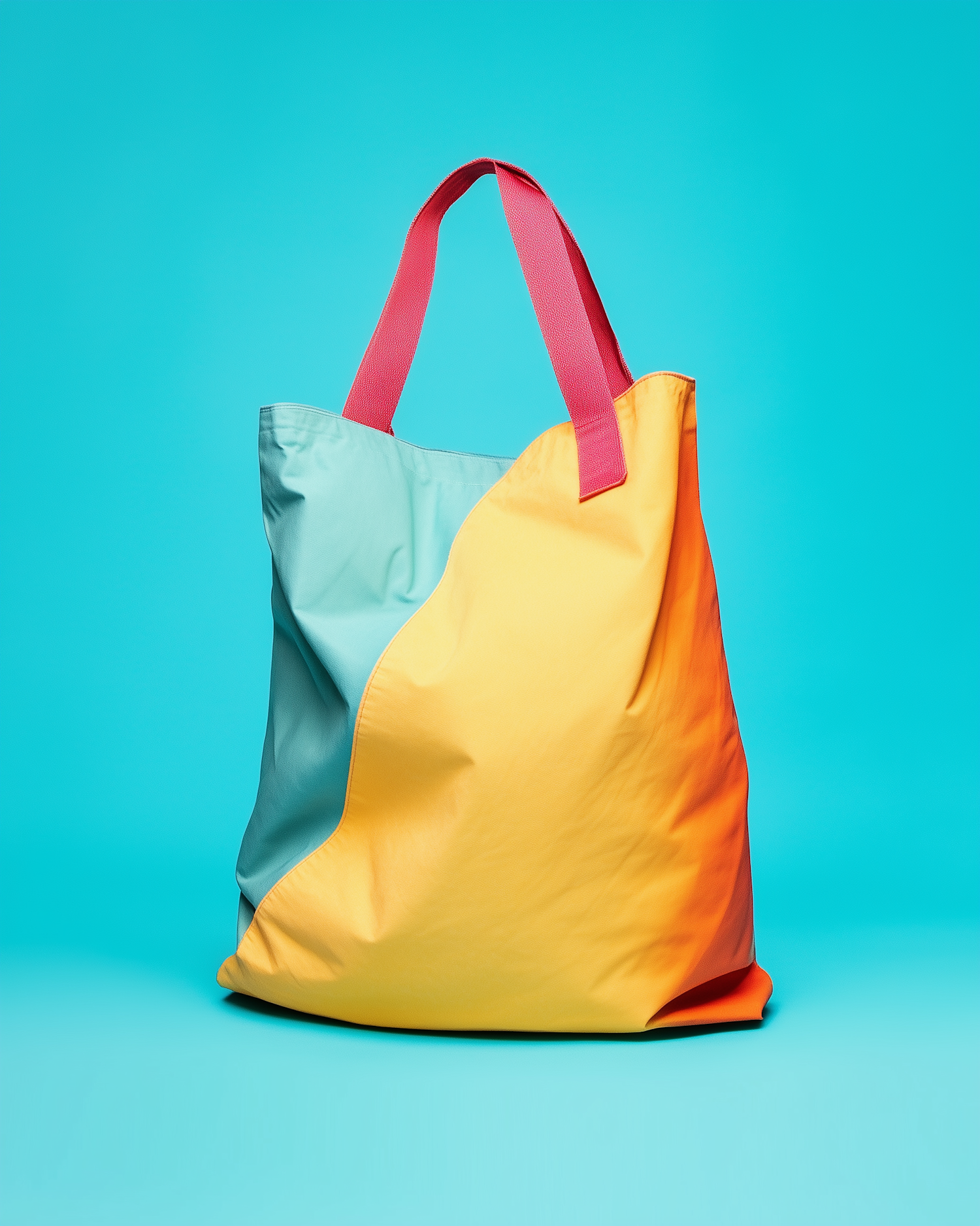 Colorful Tote Bag Against Turquoise Background