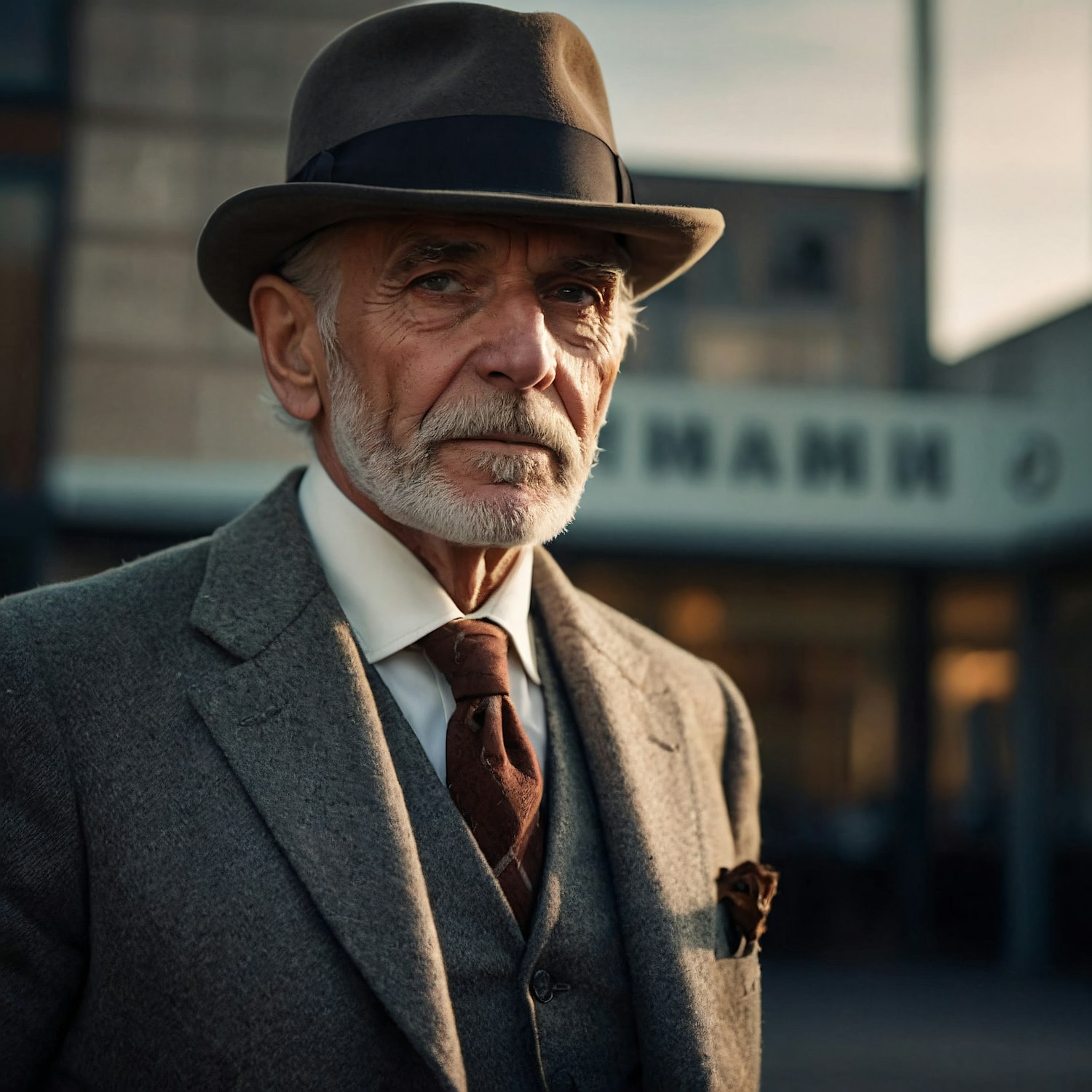 Distinguished Elderly Man in Urban Setting