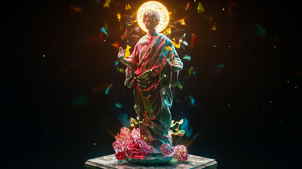 Crystal Deity Amidst Cosmic Shards