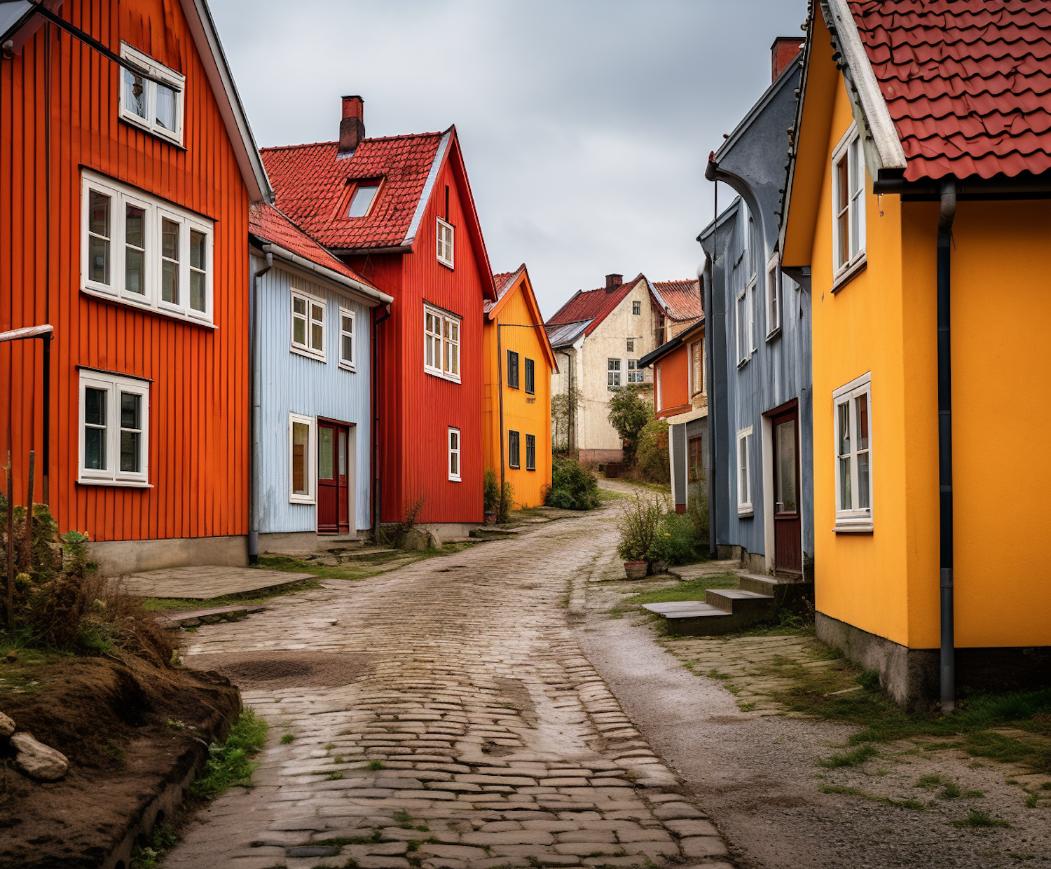 Quaint Scandinavian Cobblestone Lane