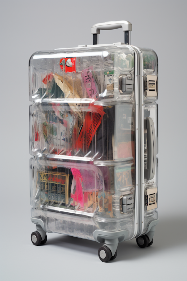 Transparent Traveler's Suitcase with Colorful Contents