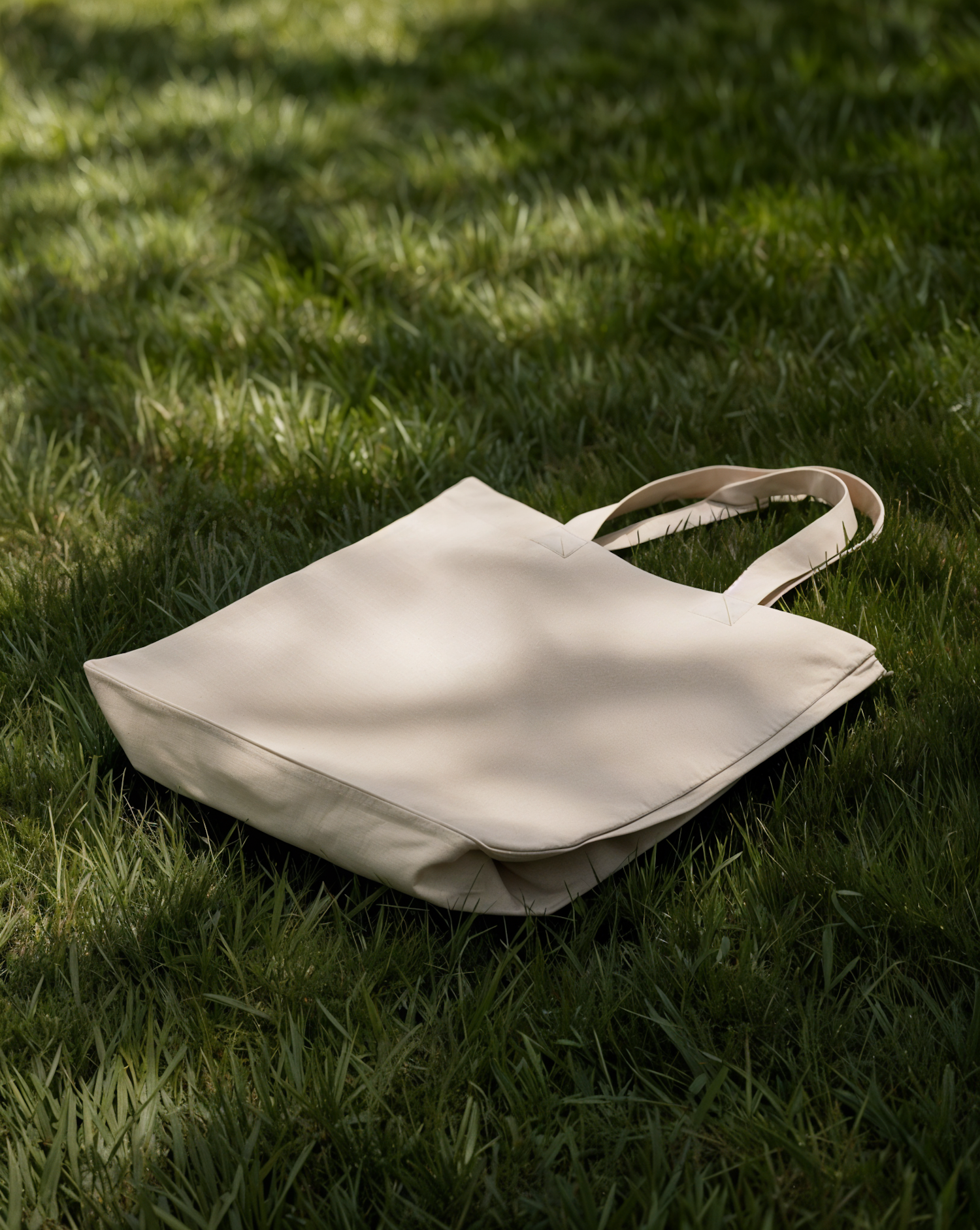 Beige Tote Bag on Grass