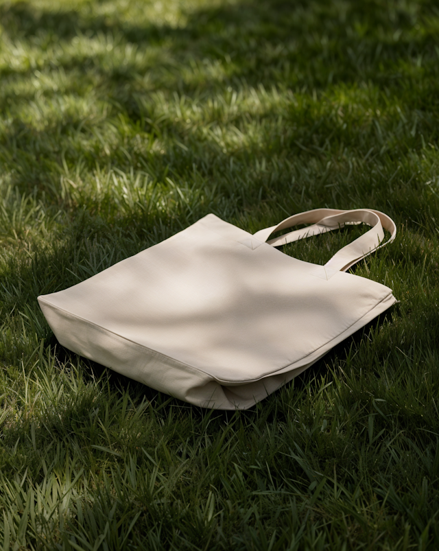 Beige Tote Bag on Grass