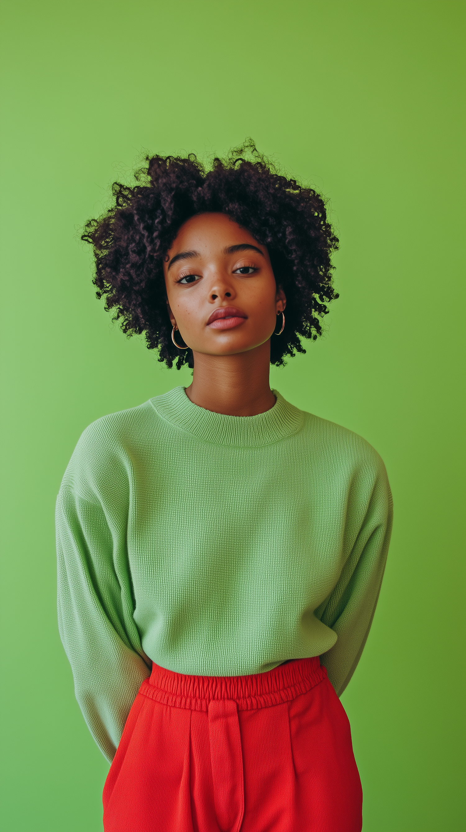 Young Woman Against Vibrant Green Background