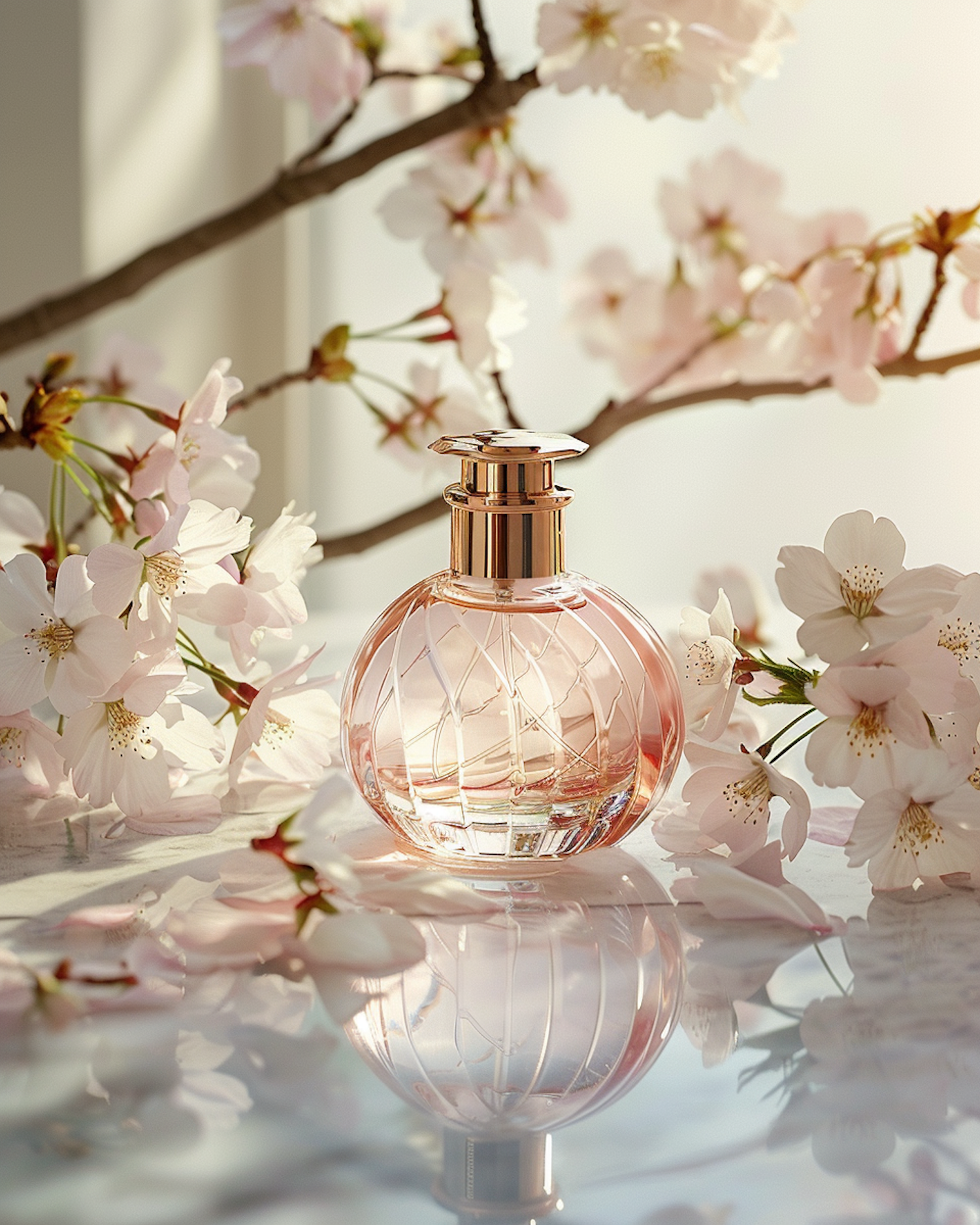 Elegant Perfume Bottle with Cherry Blossoms