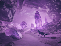 Mystical Purple Landscape with Black Cat