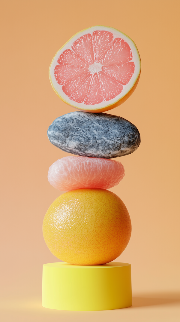 Vertical Arrangement of Grapefruit and Stone