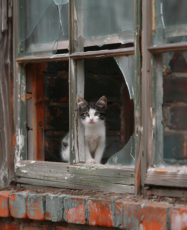 Curious Kitten in Abandoned Building