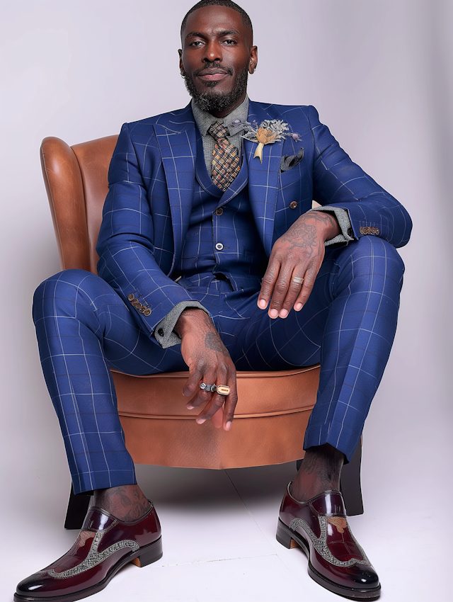 Elegant Man Seated in Blue Suit