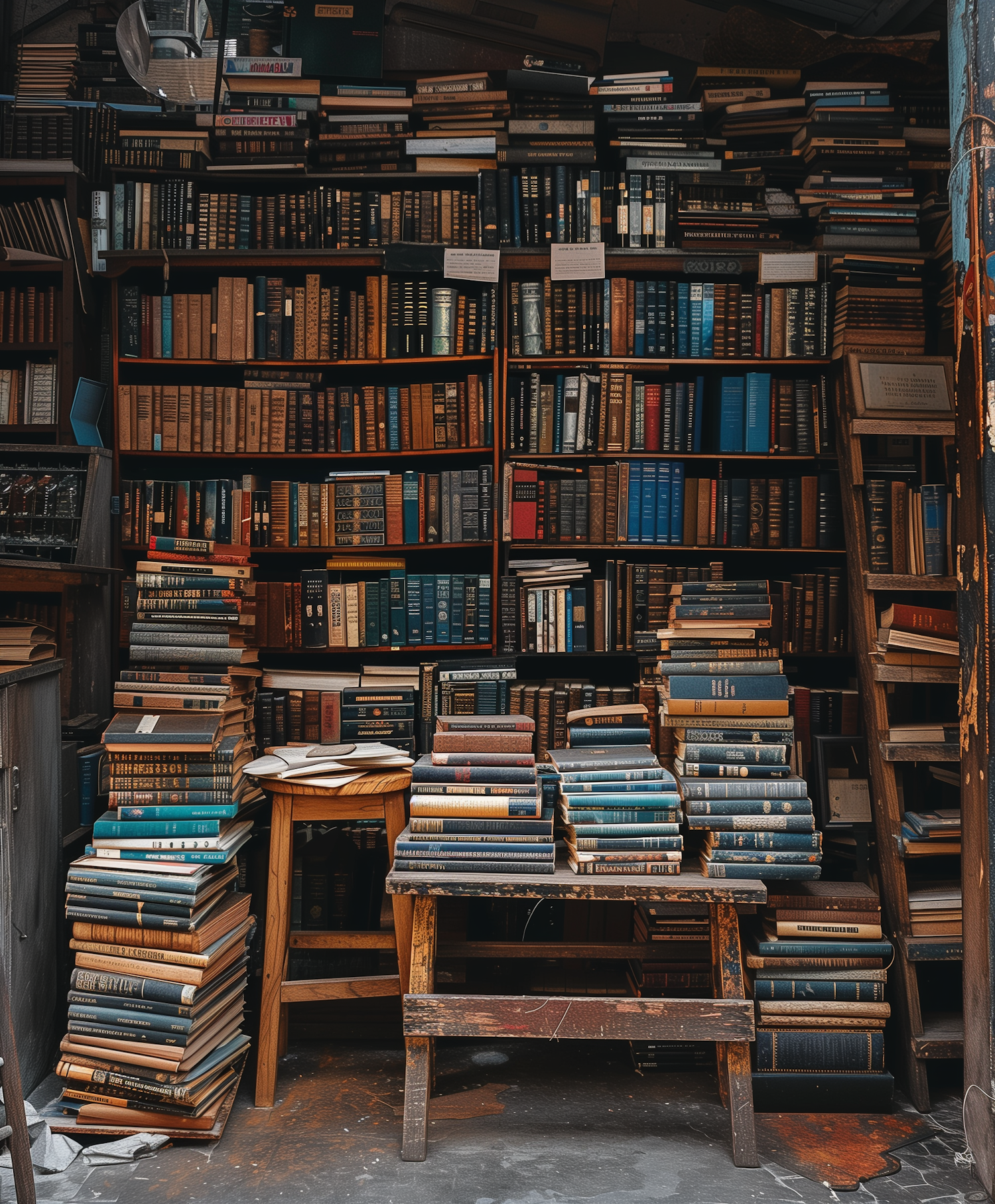 Rustic Bookshelf Overloaded with Vintage Books