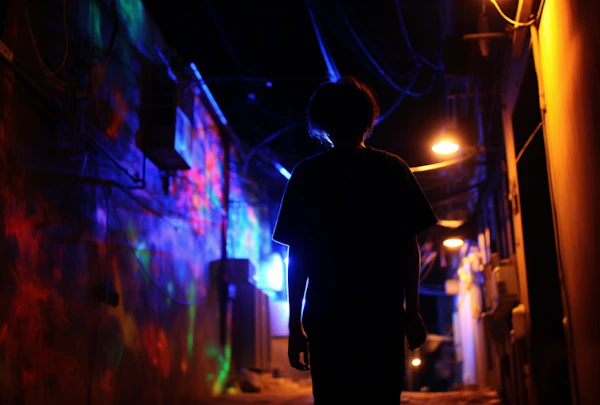 Contemplation in Neon Alley