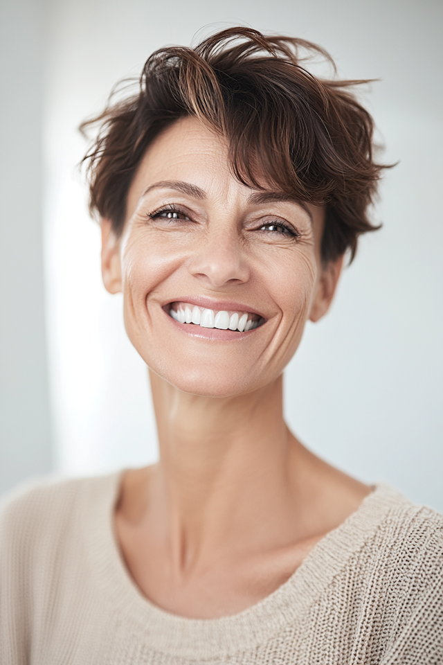 Smiling Woman in Sweater