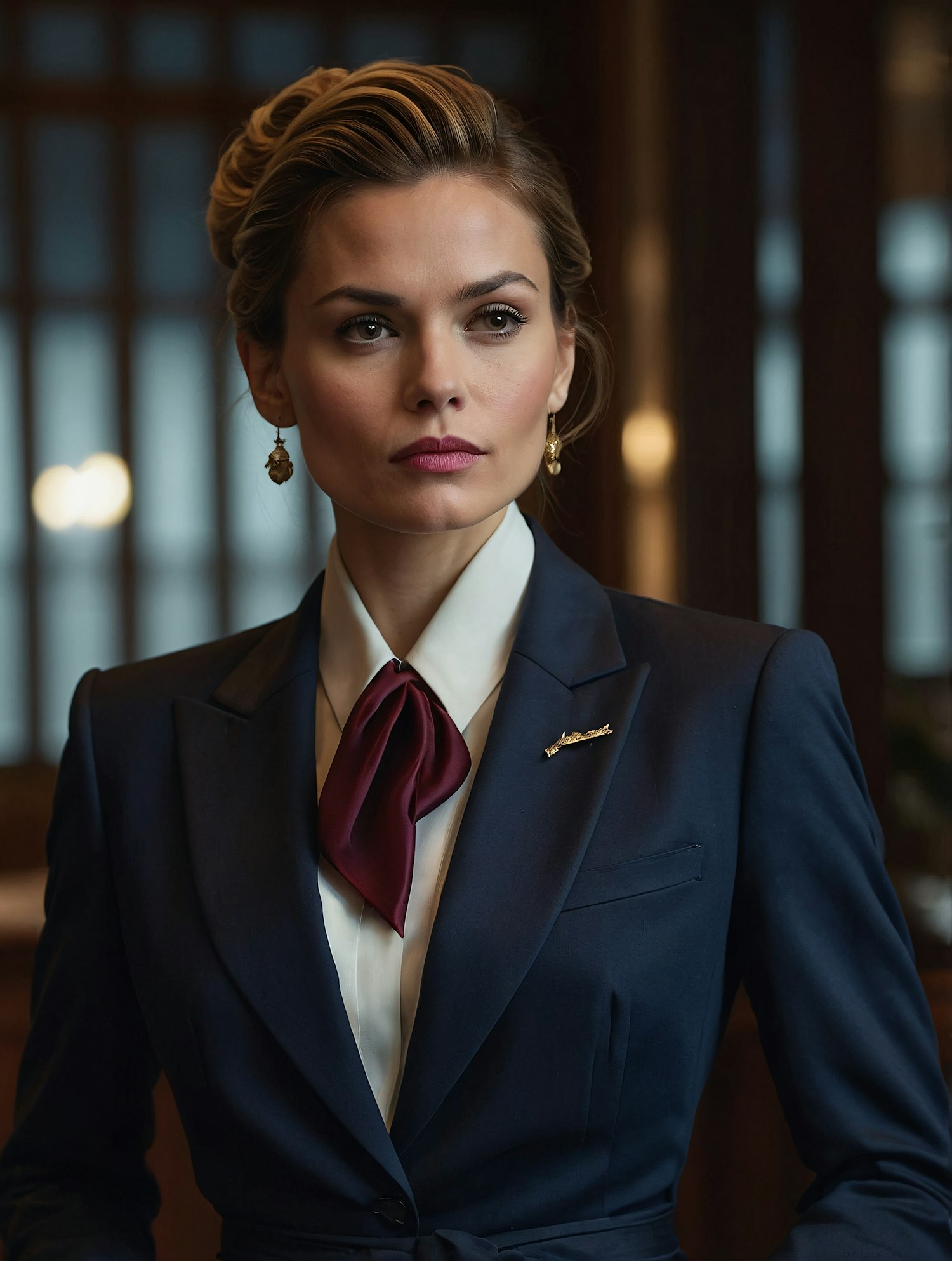 Professional Woman in Navy Blue Suit