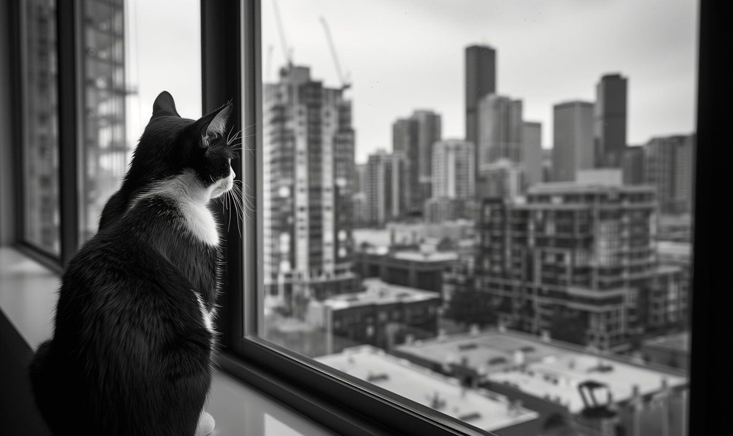 Contemplative Cat on Urban Windowsill